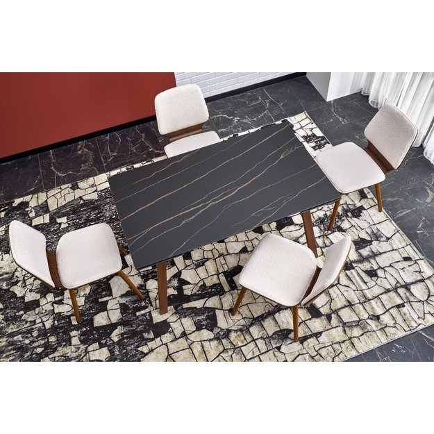 LOZANO extension table, black marble / walnut 32