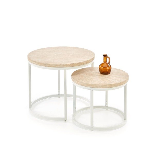 OREO set of two coffee tables, travertine / white