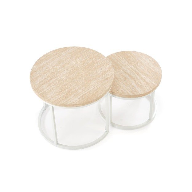 OREO set of two coffee tables, travertine / white 1