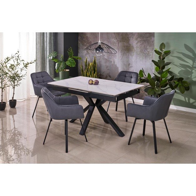 PLATAN extension table, white marble / black 12