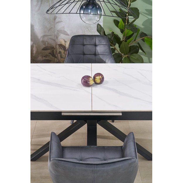 PLATAN extension table, white marble / black 14