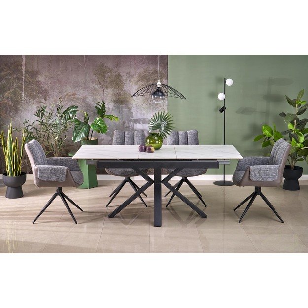 PLATAN extension table, white marble / black