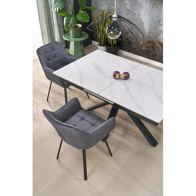 PLATAN extension table, white marble / black 15