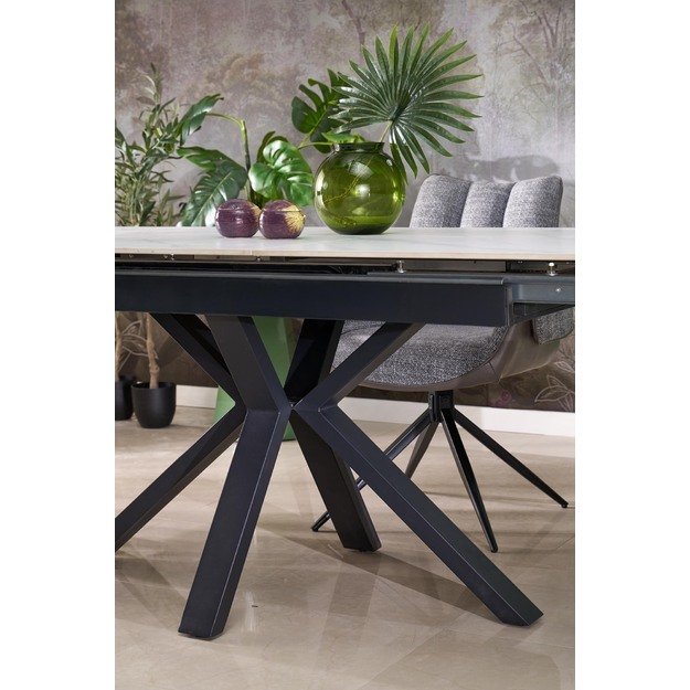 PLATAN extension table, white marble / black 9