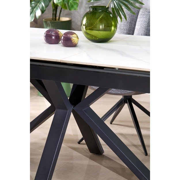 PLATAN extension table, white marble / black 11