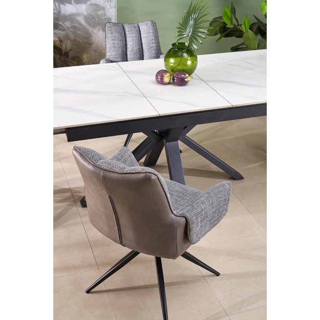 PLATAN extension table, white marble / black 10
