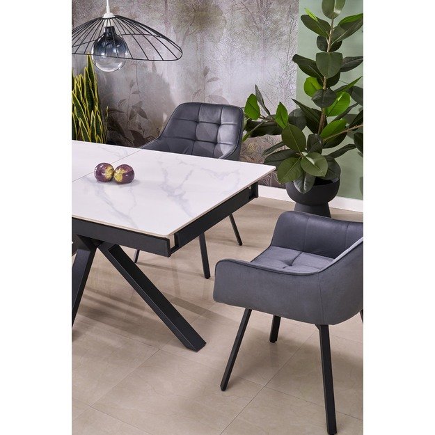 PLATAN extension table, white marble / black 13