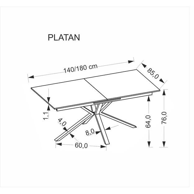 PLATAN extension table, white marble / black 8