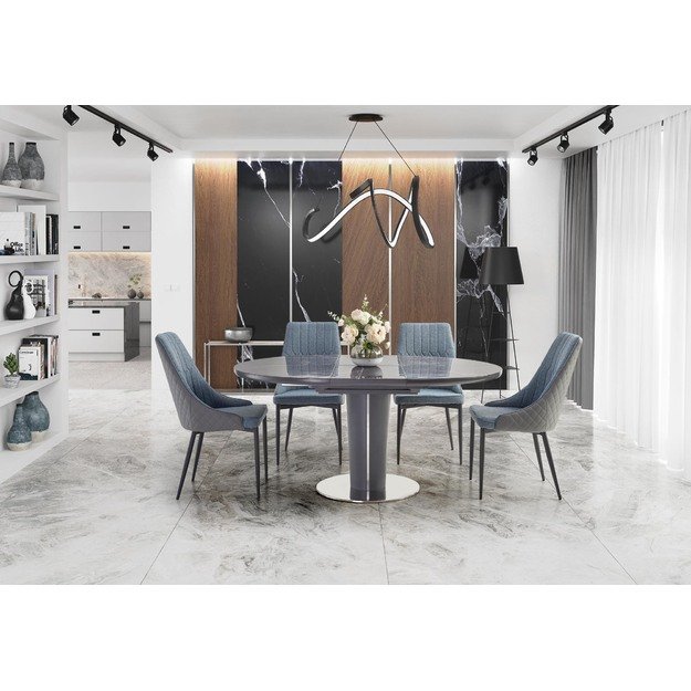 RICARDO extension table, color: top - grey marble, legs - dark grey