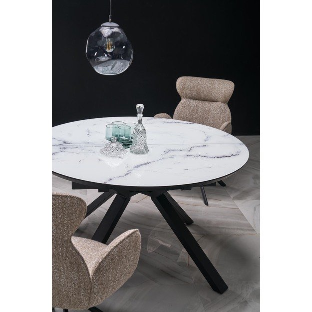 VERTIGO extension table, color: top - white marble, legs - black 11