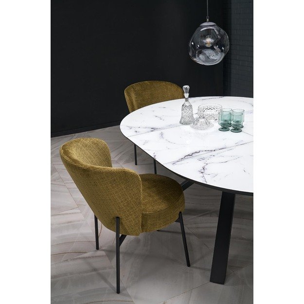 VERTIGO extension table, color: top - white marble, legs - black 14