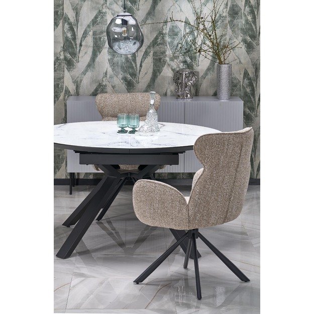 VERTIGO extension table, color: top - white marble, legs - black 10