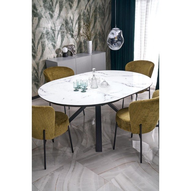 VERTIGO extension table, color: top - white marble, legs - black 12