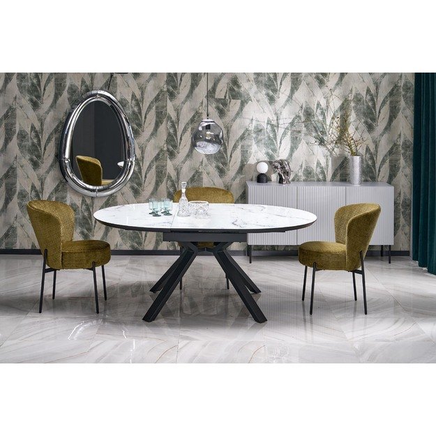 VERTIGO extension table, color: top - white marble, legs - black