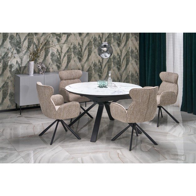 VERTIGO extension table, color: top - white marble, legs - black 8