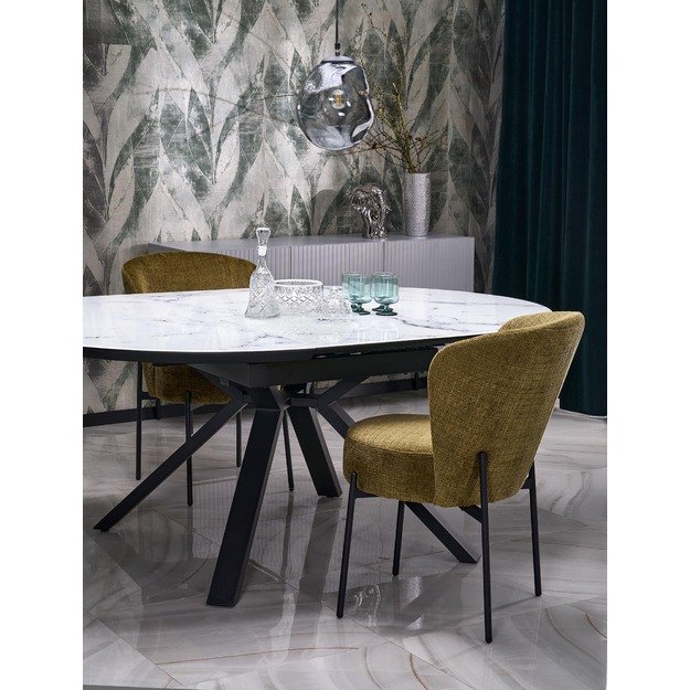 VERTIGO extension table, color: top - white marble, legs - black 13