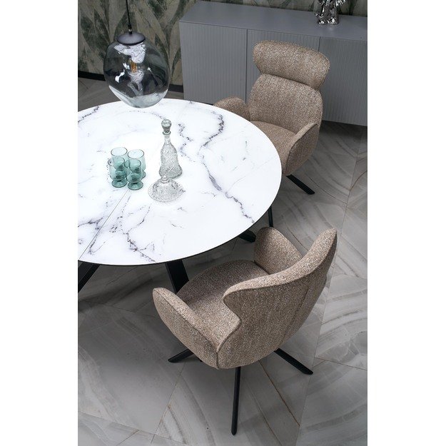 VERTIGO extension table, color: top - white marble, legs - black 9