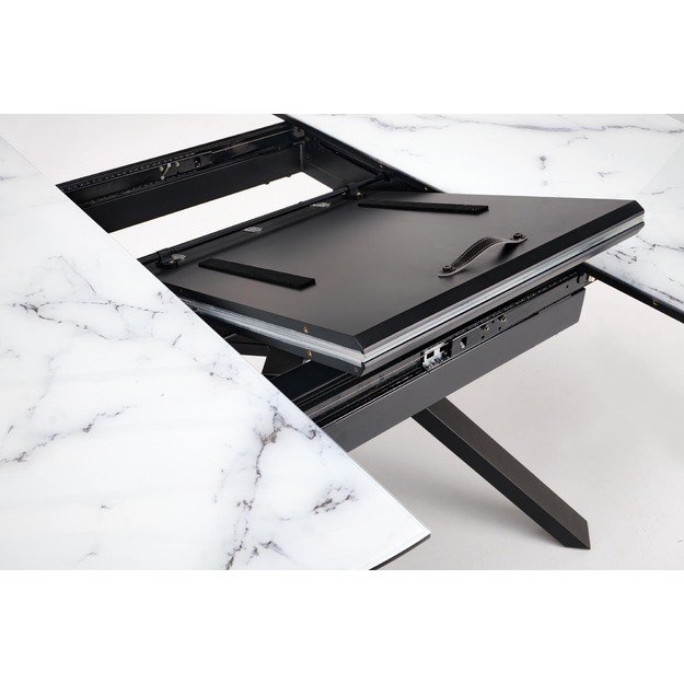 VERTIGO extension table, color: top - white marble, legs - black 2