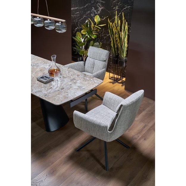 VINCE extension table brown marble / black