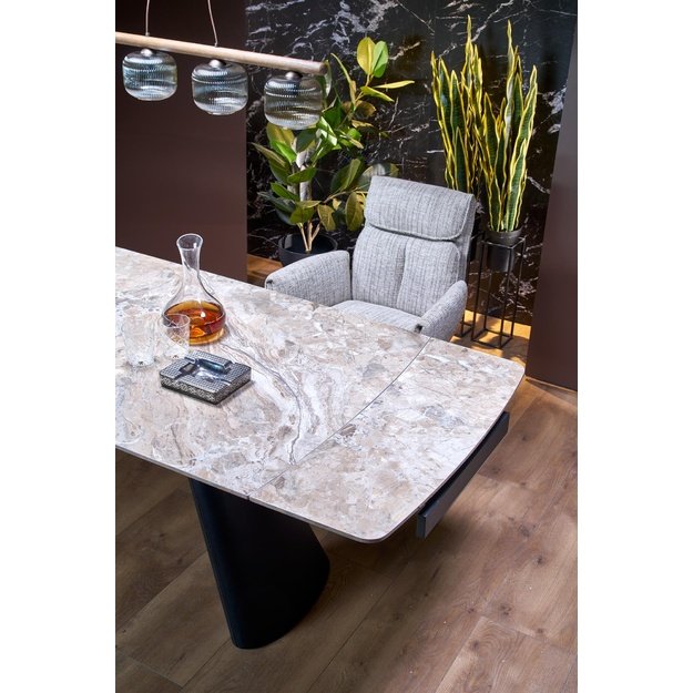 VINCE extension table brown marble / black
