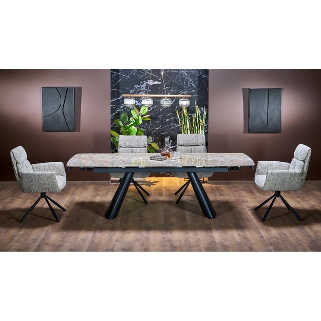VINCE extension table brown marble / black