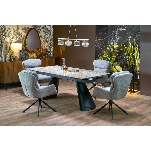 VINCE extension table brown marble / black