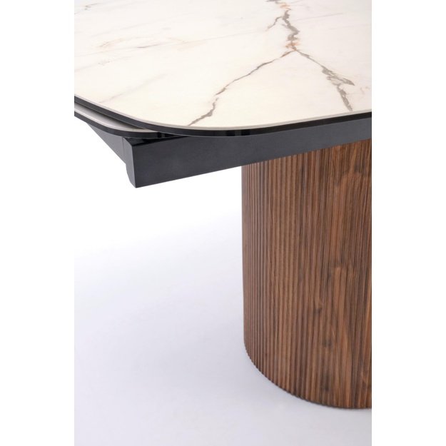 FLAVOR  extension table, white marble / walnut