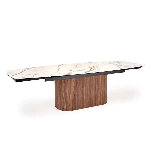 FLAVOR  extension table, white marble / walnut