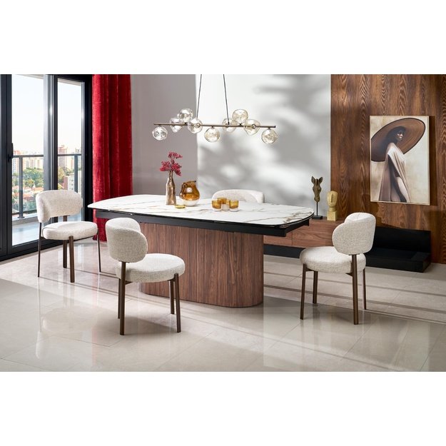 FLAVOR  extension table, white marble / walnut