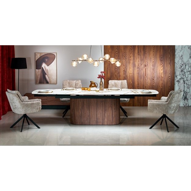 FLAVOR  extension table, white marble / walnut