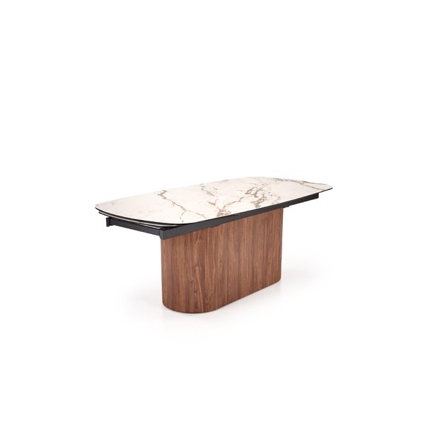 FLAVOR  extension table, white marble / walnut