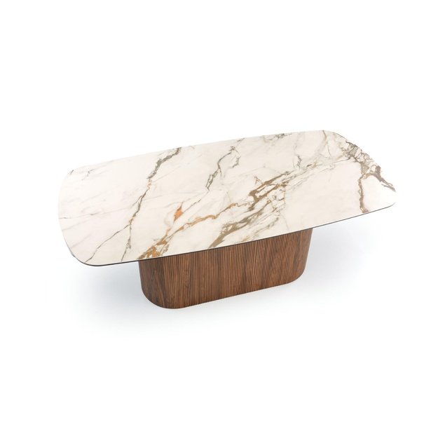 FLAVOR  extension table, white marble / walnut