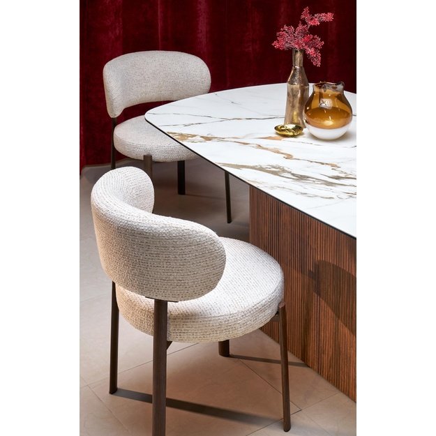 FLAVOR  extension table, white marble / walnut