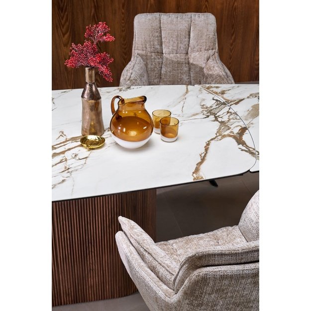 FLAVOR  extension table, white marble / walnut