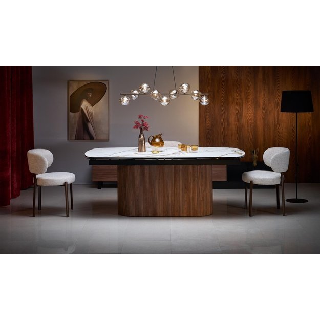 FLAVOR  extension table, white marble / walnut