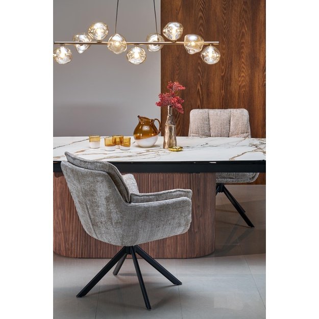 FLAVOR  extension table, white marble / walnut