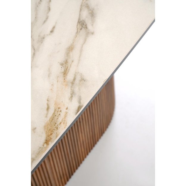 FLAVOR  extension table, white marble / walnut