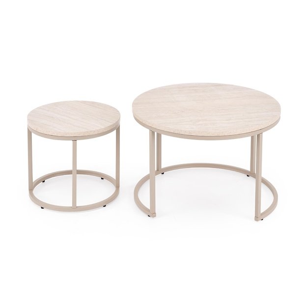 PAOLA set of 2 c. tables, travertine / cashmere