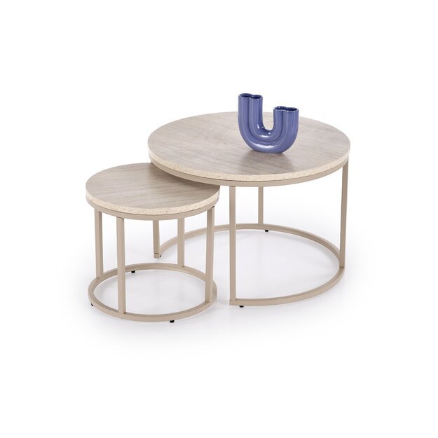 PAOLA set of 2 c. tables, travertine / cashmere