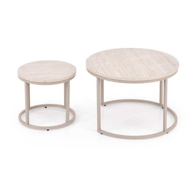 PAOLA set of 2 c. tables, travertine / cashmere