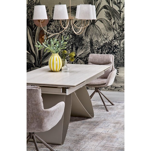 HILARIO extension table, light travertine/cashmere