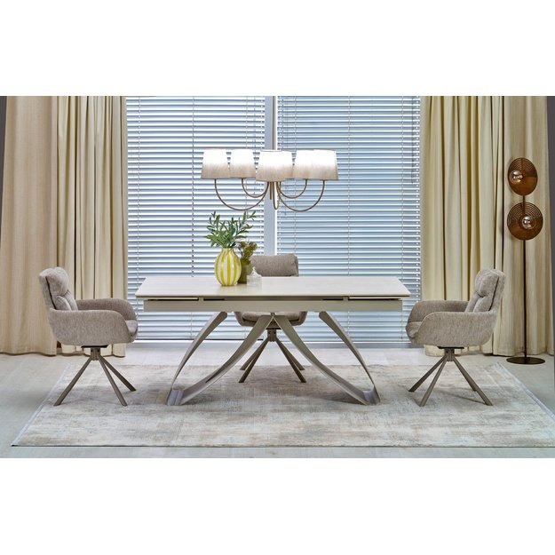 HILARIO extension table, light travertine/cashmere