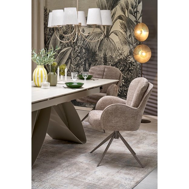 HILARIO extension table, light travertine/cashmere