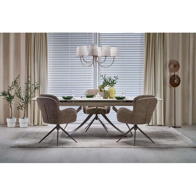 HILARIO extension table, light travertine/cashmere