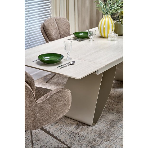 HILARIO extension table, light travertine/cashmere