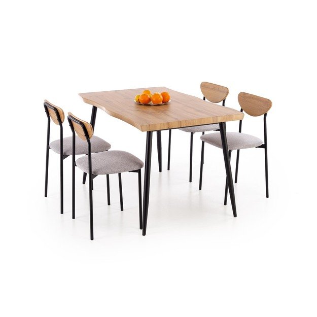 DICKY set, table + 4 chairs color: natural / black / grey