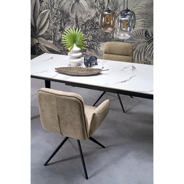 FELIX extension table, white marble / black 8