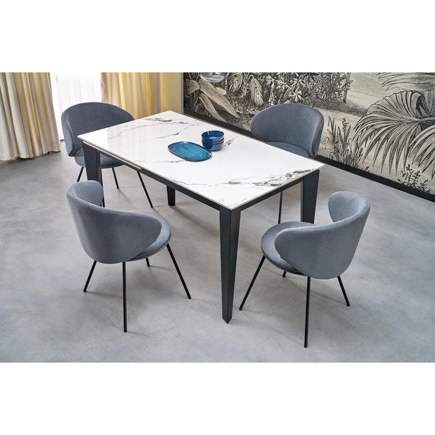 FELIX extension table, white marble / black 15