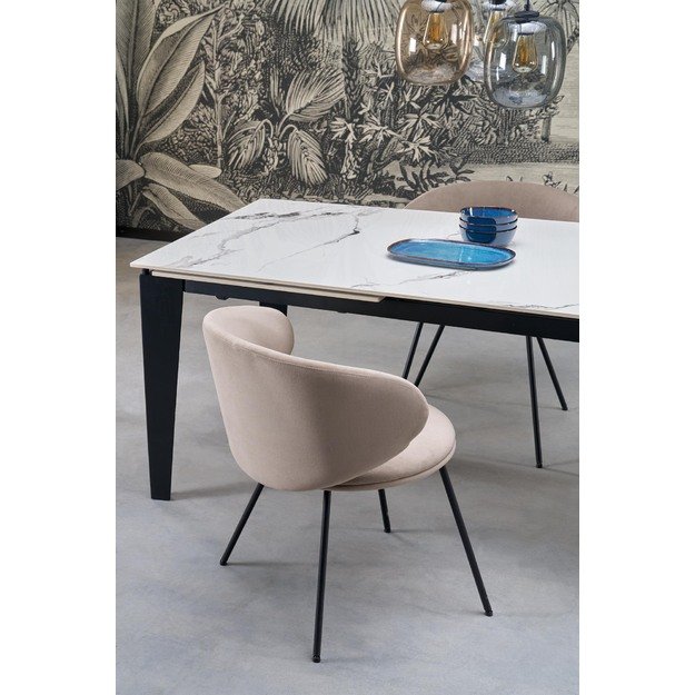 FELIX extension table, white marble / black 12