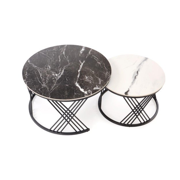 FLAMINGO set of 2 coffee tables, black marble / white marble / black 6